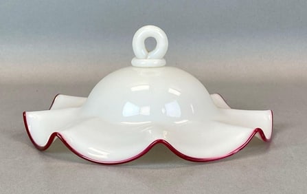 Antique Ruby Ruffled Edge White Glass Smoke Bell