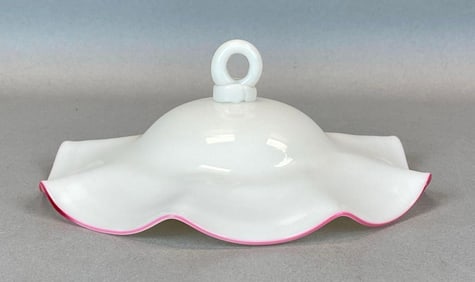 Antique Cranberry Ruffled Edge White Glass Smoke Bell