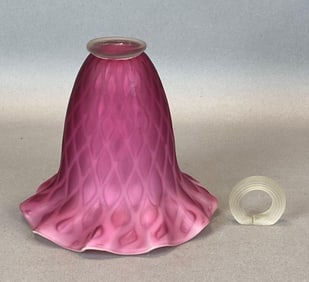 Antique Cased Cranberry Ruffled Quilt Art Glass Smoke Bell