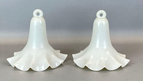 Group of 2 Antique White Ruffled Glass Smoke Bells