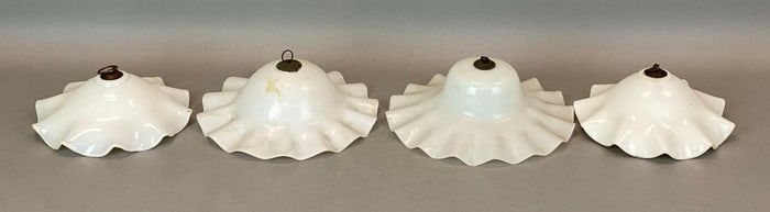 Group of 4 Antique White Ruffled Glass Smoke Bells
