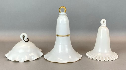 Group of 3 Antique White Glass Smoke Bells