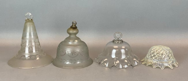 Group of Antiaue Clear Glass Smoke Bells and Lamp Shade
