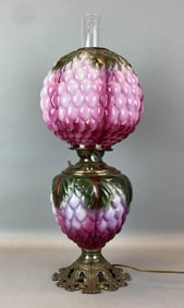 Antique Victorian Grape Art Glass Table Hurricane Lamp