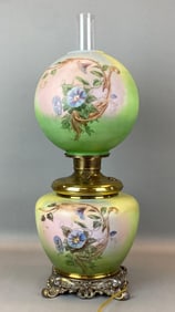 Antique Victorian Floral Motif Hurricane Table Lamp