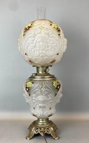 Antique Victorian Cherub Frosted Glass Hurricane Table Lamp