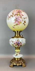 Antique Victorian Floral Motif Hurricane Oil Table Lamp