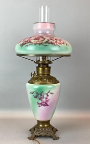 Antique Victorian Cherub and Floral Motif Table Lamp