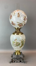 Antique Victorian Cherub Motif Hurricane Oil Table Lamp
