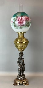 Antique Victorian Figural Child Hurricane Oil Table Lamp