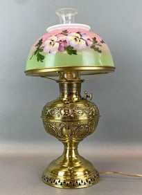 Antique Victorian Ornate Brass Floral Table Lamp