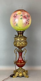Antique Victorian Filigree Floral Hurricane Table Lamp