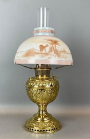 Antique Bradley and Hubbard Brass Filagree Oil Table Lamp