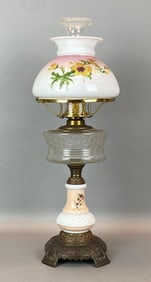 Antique Queen Anne No. 2 Floral Motif Oil Table Lamp