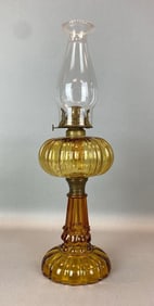 Antique Amber Glass Base Oil Table Lamp