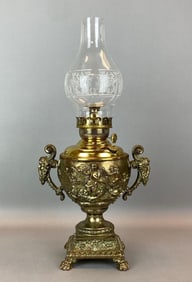 Antique Figural Greek Motif Oil Table Lamp