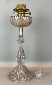 Antique Swirled Art Glass Oil Table Lamp