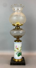 Antique Victorian Floral Motif Oil Table Lamp