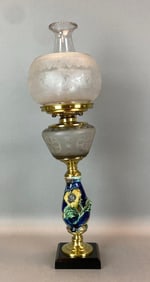 Antique Victorian Etched Glass Electrified Table Lamp