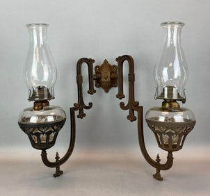 Antique Cast Iron Dual Oil Lamp Wall Sconce
