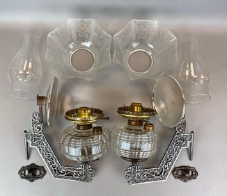 Antique Cast Iron Oil Lamp Wall Sconces