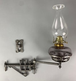 antique Cast Iron Swing Arm Oil Lamp Wall Sconce