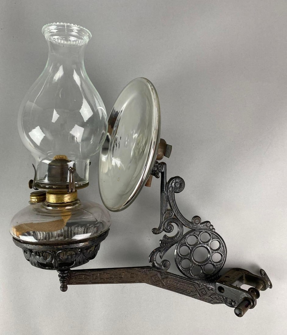 Antique Ladies Friend Cast Iron Oil Lamp Wall Sconce (1 of 4)