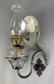 Antique Cast Iron Oil Lamp Wall Sconce with Reflector