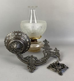 Antique Cast Iron Oil Lamp Wall Sconce