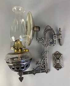 Antique Cast Iron Oil Lamp Wall Sconce with Reflector