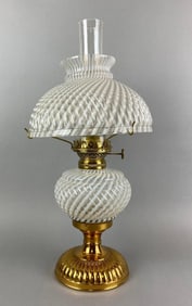 Antique White Swirl Art Glass Oil Lamp