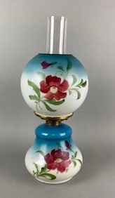 Antique Hand Painted Floral Motif Oil Lamp