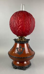 Antique Bradley and Hubbard Ornate Metal Oil Lamp