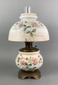 Antique Hand Paint Floral Motif Oil Lamp
