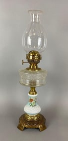 Antique Hand Painted Floral Motif Oil Lamp