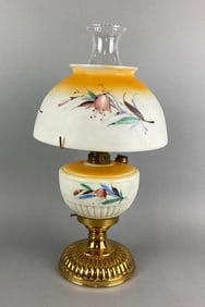 Antique Hand Painted Floral Motif Oil Lamp