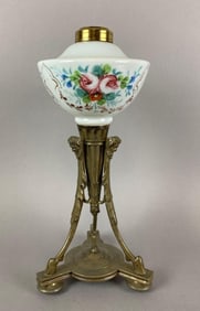 Antique Hand Painted Floral Motif Oil Lamp Base