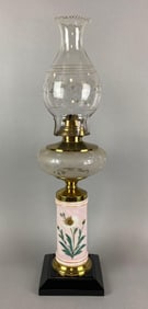 Antique Hand Painted Floral Motif Oil Lamp