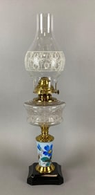 Antique Hand Painted Floral Motif Oil Lamp