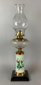 Antique Hand Paint Floral Motif Oil Lamp
