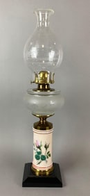 Antique Hand Paint Floral Motif Oil Lamp