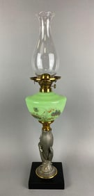 Antique Hand Painted Floral Motif Oil Lamp