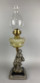 Antique Figural Child and Dog Oil Lamp