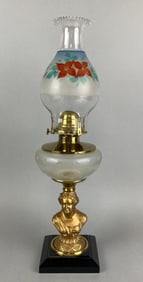 Antique Hand Painted Floral Motif Figural Woman Oil Lamp