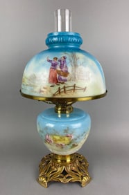 Antique Floral and Scenic Motifs Oil Lamp