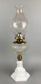 Antique White Glass Figural Lady Oil Lamp