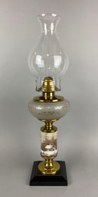 Antique Hand Painted Scenic Oil Lamp