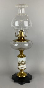 Antique Hand Painted Scenic Oil Lamp