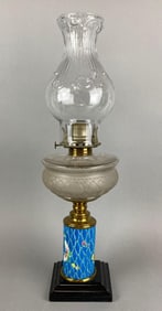 Antique Hand Painted Butterfly Motif Oil Lamp