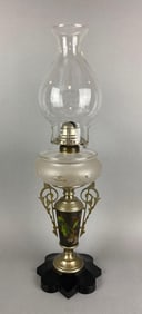 Antique Hand Painted Foliage Oil Lamp